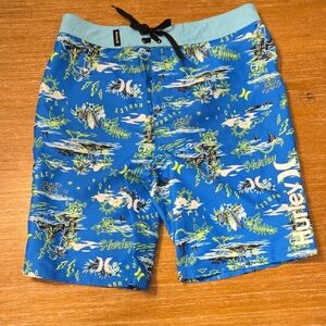 Hurley Bright Blue Tropical Board Shorts with Aqua Waistband